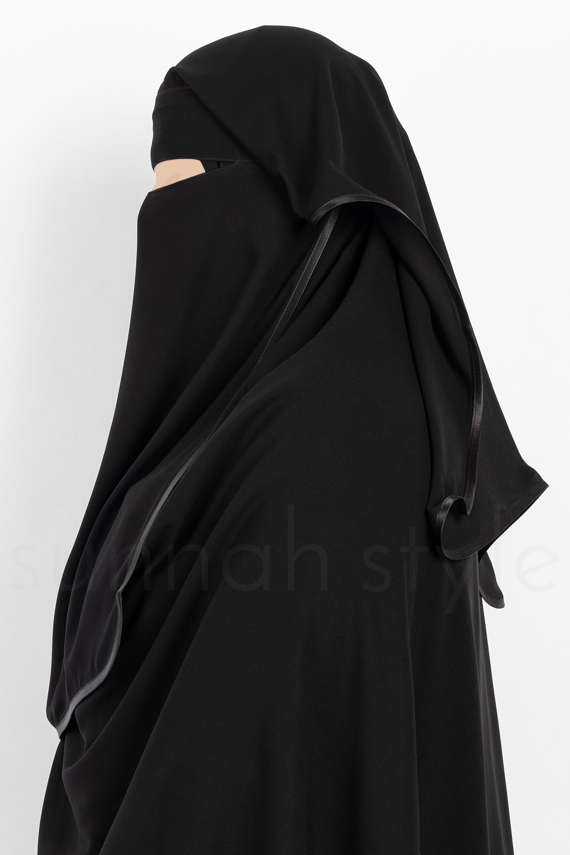 Sunnah Style Satin Trimmed Two Layer Niqab Black
